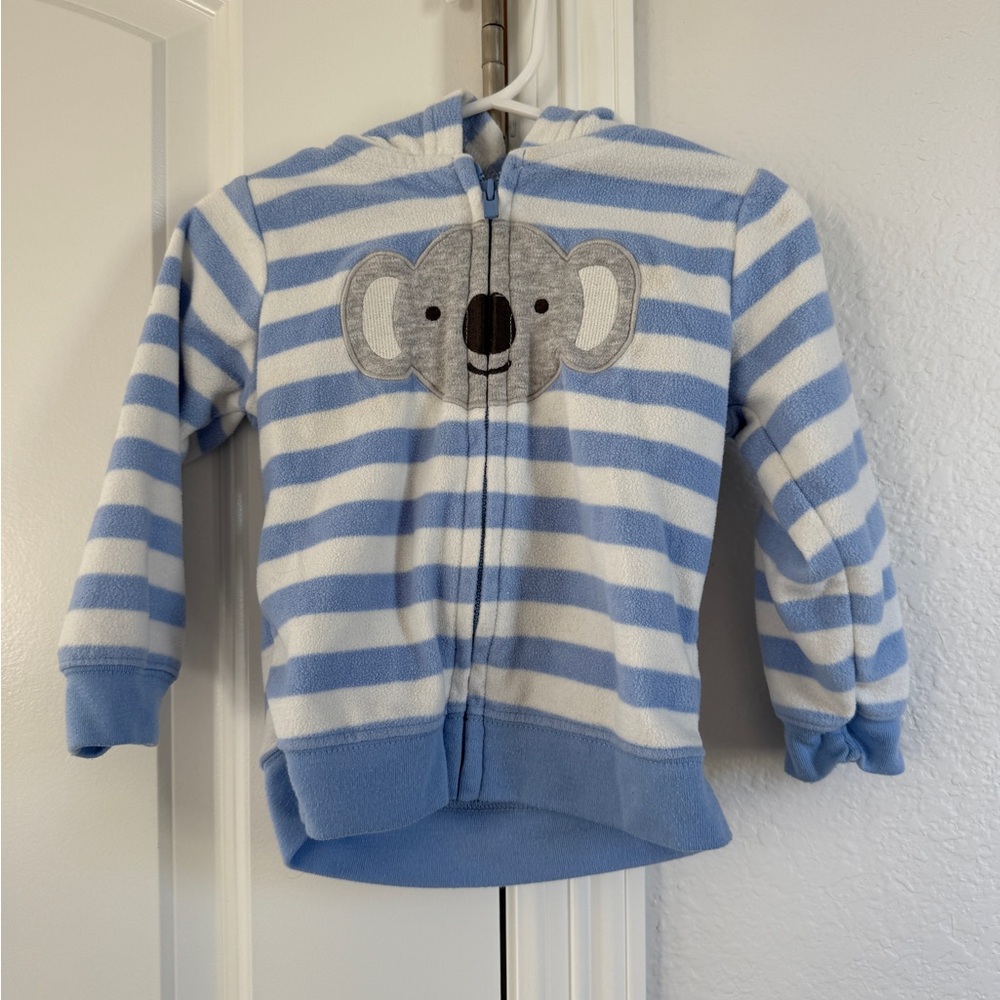 Carter's fleece Light Blue and White Striped Koala Hoodie 18 M